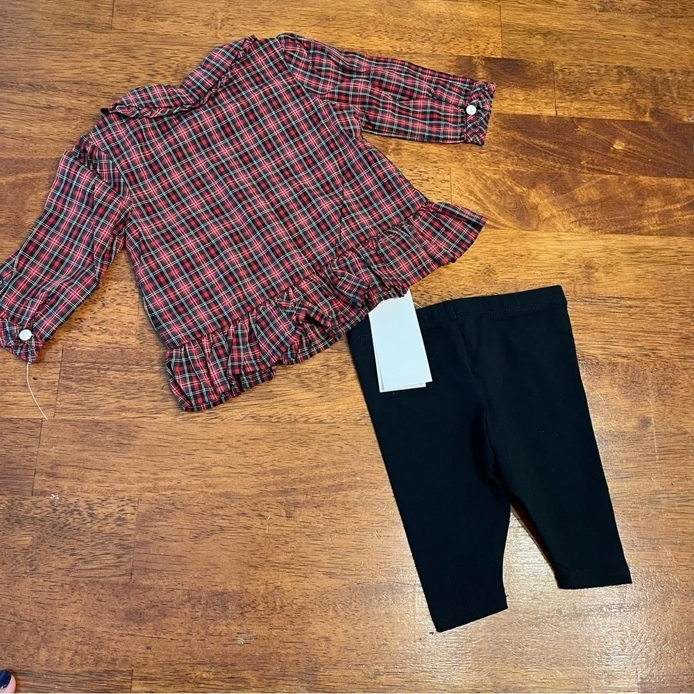 NWT Ralph Lauren Festive Red Black plaid set shirt leggings size 3 months